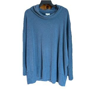 Garnet Hill Sweatshirt Tunic Women's XL Cowl Neck 3/4 Sleeve Pullover Blue Cozy